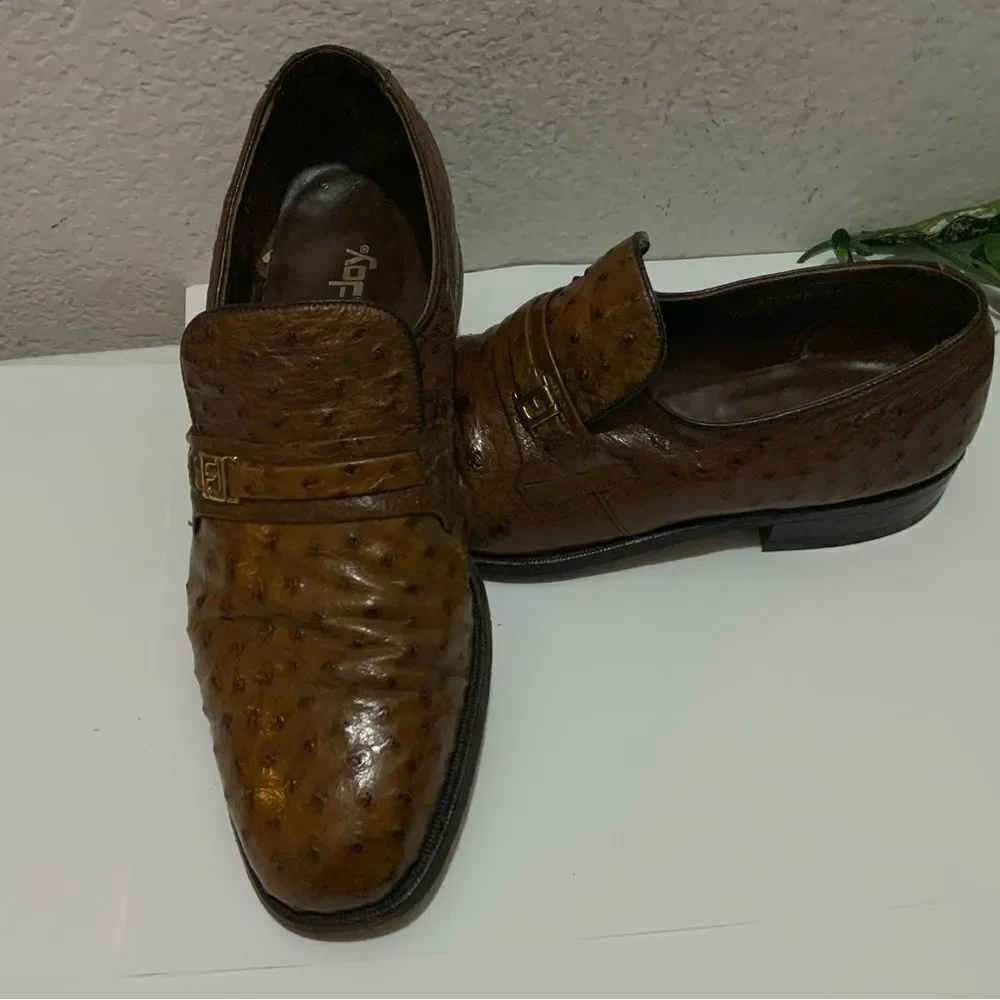 Footjoy Brown Ostrich Leather Loafers 73668 12C